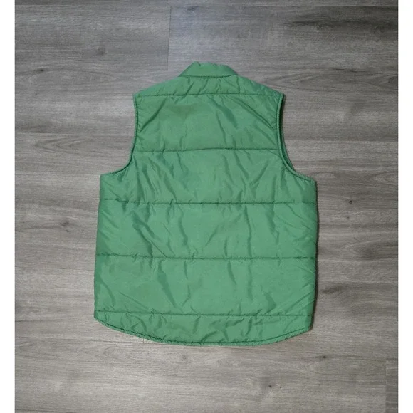 Vintage Castrol Puffer Vest XL Green Snap Upstream USA  70s/80s - Picture 2 of 12